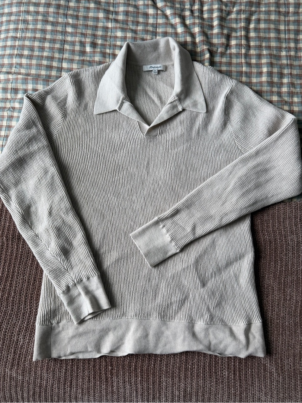 Madewell Men’s Cream Knit Collared Sweater